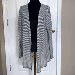 Eileen Fisher Organic Linen Blend Striped Cardigan Large Open Front Lightweight